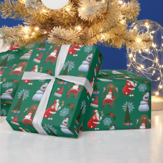 Whimsische winterboom met Sinterklaas en sneeuwman Cadeaupapier