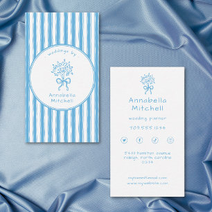 Whimsische wit-blauw gestreepte evenementenplanner visitekaartje