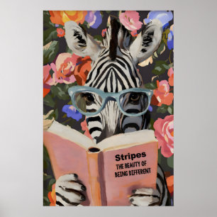 Whimsische zebra leesboek kunstprint - Literaire Poster