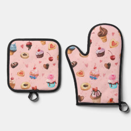 Whimsische zomerse zoetigheden ovenwant & pannenlap set