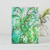 WHIMSISE GROENE BLOEIEND HART BLOEMEN MONOGRAM KAART (Staand voorkant)