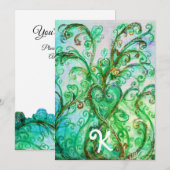WHIMSISE GROENE BLOEIEND HART BLOEMEN MONOGRAM KAART (Voorkant / Achterkant)