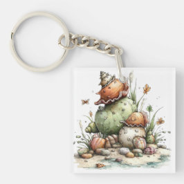 WHIMSISE RODE & GROENE ZOMERTHEMA SCHELPEN SLEUTELHANGER
