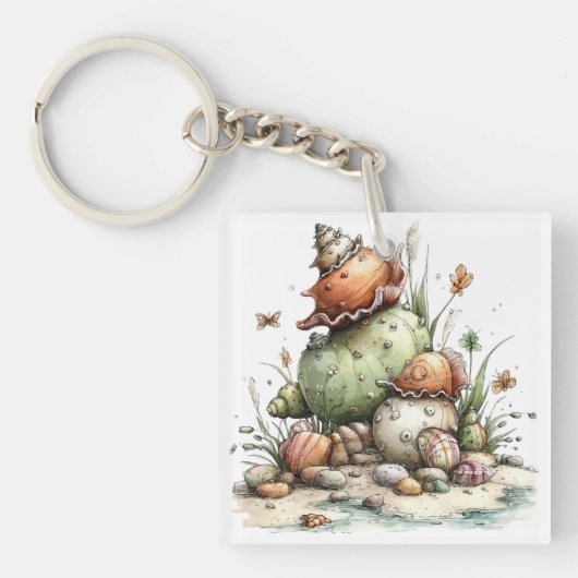 WHIMSISE RODE & GROENE ZOMERTHEMA SCHELPEN SLEUTELHANGER (Voorkant)