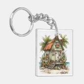 WHIMSISE ZOMER ZANDSTRAND SCÈNE SLEUTELHANGER (Voorkant Links)