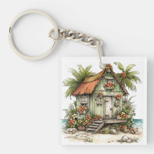 WHIMSISE ZOMER ZANDSTRAND SCÈNE SLEUTELHANGER (Voorkant)