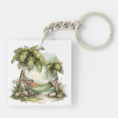 WHIMSISE ZOMER ZANDSTRAND SCÈNE SLEUTELHANGER (Achterkant)