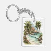 WHIMSISE ZOMER ZANDSTRAND SCÈNE SLEUTELHANGER (Voorkant Links)