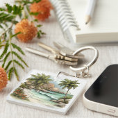 WHIMSISE ZOMER ZANDSTRAND SCÈNE SLEUTELHANGER (Voorkant Rechts)