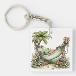 WHIMSISE ZOMER ZANDSTRAND SCÈNE SLEUTELHANGER