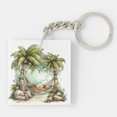 WHIMSISE ZOMER ZANDSTRAND SCÈNE SLEUTELHANGER (Achterkant)