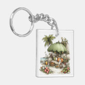 WHIMSISE ZOMER ZANDSTRAND SCÈNE SLEUTELHANGER (Voorkant Links)