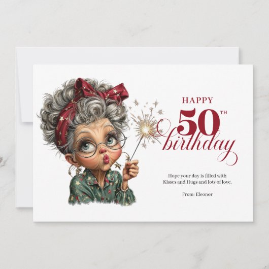 Whimsy 50 woman funny greeting card birthday joy kaart (Voorkant)
