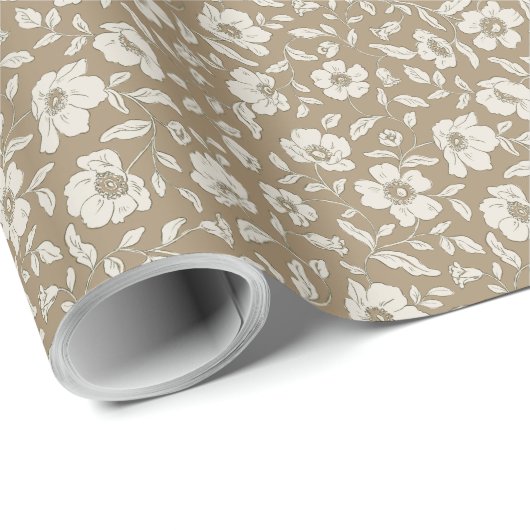 Whimsy Anemones Brown Wrapping Paper Cadeaupapier (Rol Hoek)