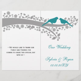 whimsy aqua lovebird folded Wedding Programme