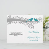 whimsy aqua lovebird folded Wedding Programme (Staand voorkant)