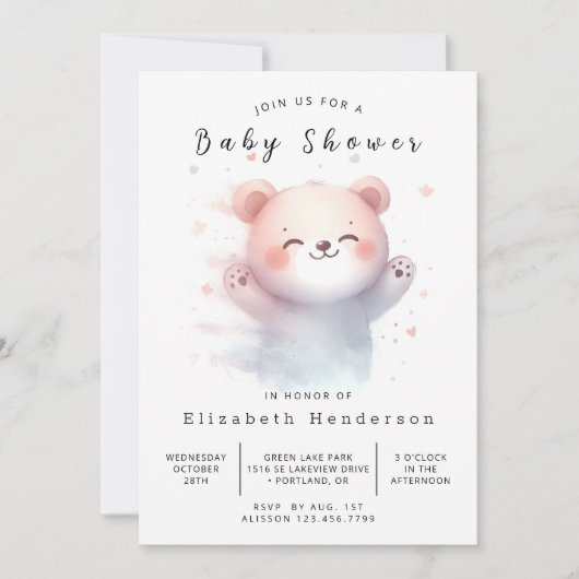 Whimsy bewerkbaar Beer Baby shower Kaart (Voorkant)