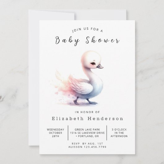 Whimsy bewerkbaar Swan-Baby shower Kaart (Voorkant)