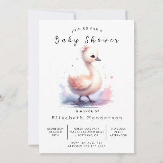 Whimsy bewerkbaar Swan-Baby shower Kaart (Voorkant)