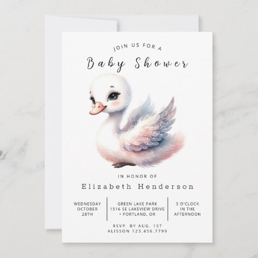 Whimsy bewerkbaar Swan-Baby shower Kaart (Voorkant)
