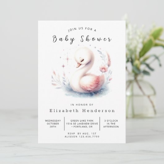Whimsy Bewerkbare Zwaan Baby Shower Kaart (Staand voorkant)