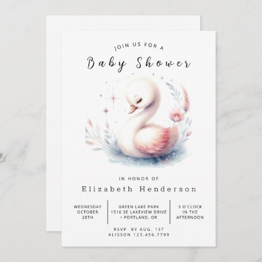 Whimsy Bewerkbare Zwaan Baby Shower Kaart (Voorkant / Achterkant)