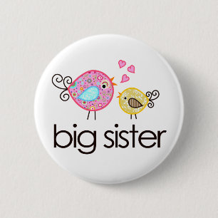 Whimsy Birds Big Sister T-shirt Aankondiging Ronde Button 5,7 Cm
