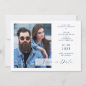 Whimsy Bliss Blue Jeans Inspired Photo QR Save The Date (Voorkant)