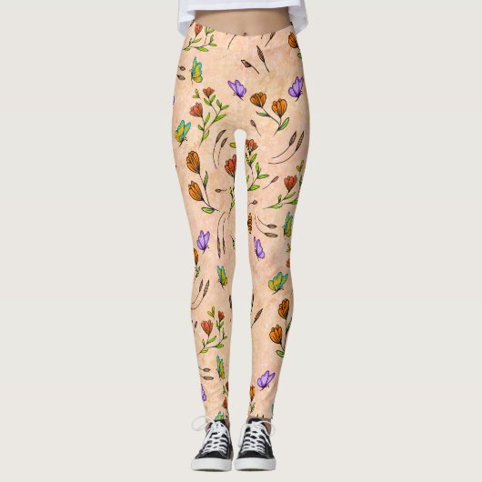 Whimsy Bloom Bloem Vlinder Patroon Leggings (Voorkant)