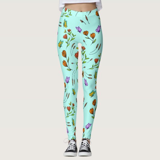 Whimsy Bloom Bloem Vlinder Patroon Leggings (Voorkant)