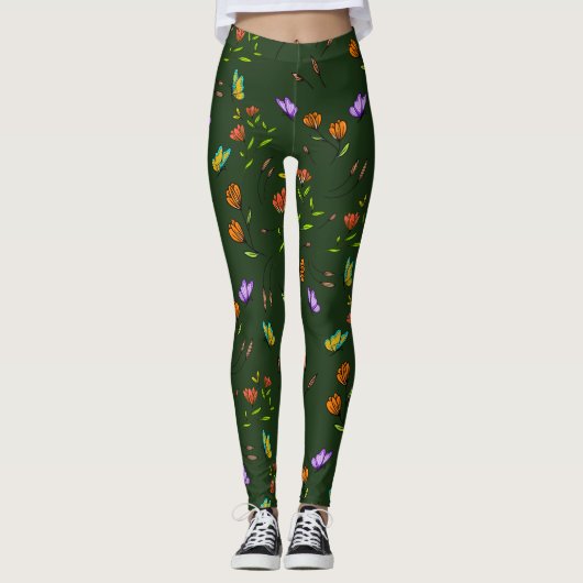 Whimsy Bloom Bloem Vlinder Patroon Leggings (Voorkant)