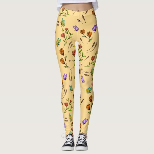 Whimsy Bloom Floral Butterfly Pattern Leggings (Voorkant)