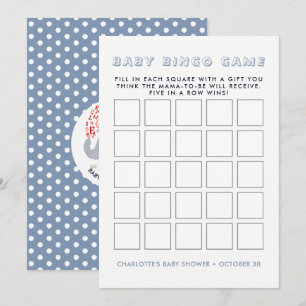 Whimsy Blue Elephant   Baby shower Bingo Game Kaart