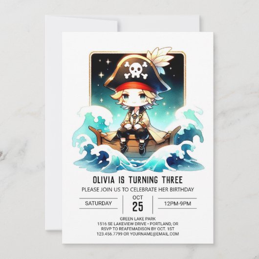 Whimsy Boho Pirate Birthday Kaart (Voorkant)