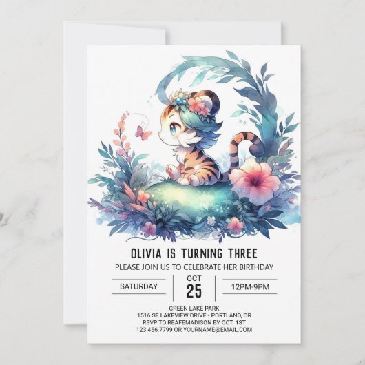 Whimsy Boho Tiger Verjaardag Kaart (Voorkant)