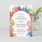 Whimsy Bold Bloemen Waterverf QR Code Trouwen Kaart (Staand voorkant)