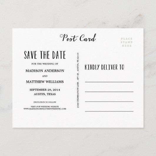 Whimsy | Briefkaart Datum opslaan (Achterkant)