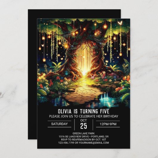 Whimsy Bright Woodland Digitale Verjaardag Kaart (Voorkant / Achterkant)