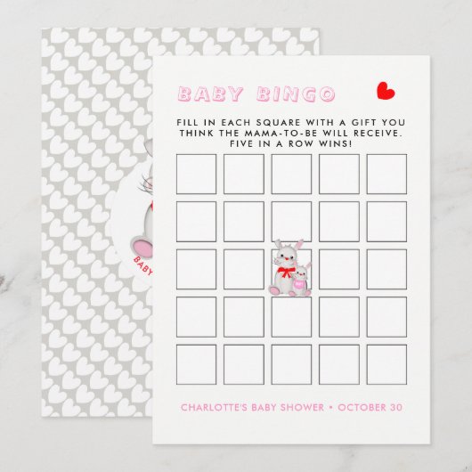 Whimsy Bunny Rabbits Baby shower Bingo Game Kaart (Voorkant / Achterkant)