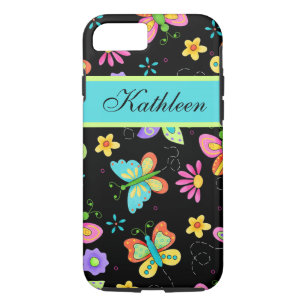 Whimsy Butterflies op Black Custom Name Case-Mate iPhone Case