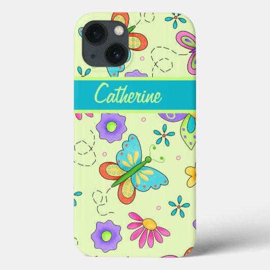 Whimsy Butterflies op de Groene Naam van de Douane Case-Mate iPhone Case (Achterkant)