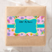 Whimsy Butterflies Roze Turquoise Naam Tag Etiket (Insitu)