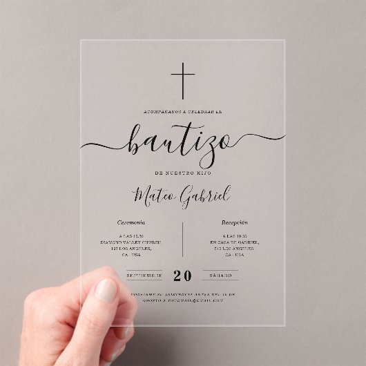 Whimsy Calligraphy Invitación de Bautizo Black Acryl Uitnodigingen (Insitu (Draagbaar))