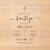 Whimsy Calligraphy Invitación de Bautizo Black Acryl Uitnodigingen (Voorkant)