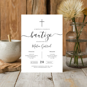 Whimsy Calligraphy Invitación de Bautizo White Kaart