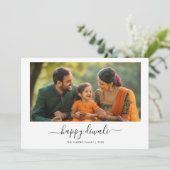 Whimsy Calligraphy Zwart Wit Happy Diwali Foto Feestdagenkaart (Staand voorkant)