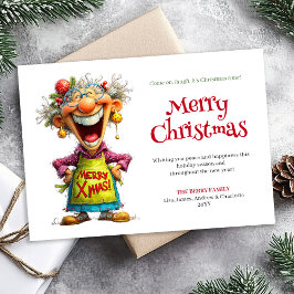 Whimsy Cartoon Woman Merry Christmas Greeting Feestdagenkaart