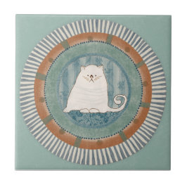 Whimsy Cat Mint Blauwe Terracotta Aqua Teal Tegeltje