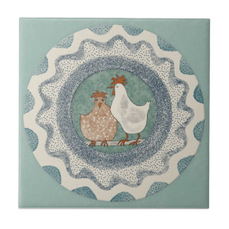 Whimsy Chickens Mint Blue Terracotta Teal Aqua Tegeltje