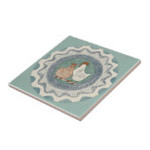 Whimsy Chickens Mint Blue Terracotta Teal Aqua Tegeltje (Zijkant)